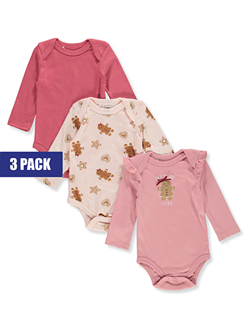 Quiltex Baby Girls' 3-Pack Long-Sleeved Bodysuits Set - CookiesKids.com