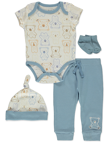 Quiltex Baby Boys' 4-Piece Bear Layette Gift Set - CookiesKids.com