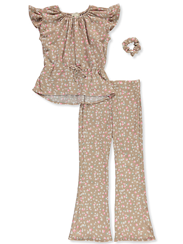 Colette Lilly Girls' 3-Piece Flower Scrunchie Pants Set Outfit - CookiesKids.com