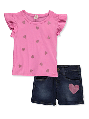 Sweet Butterfly Girls' 2-Piece Hearts Shorts Set Outfit - CookiesKids.com