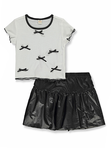 Sweet Butterfly Girls' 2-Piece Faux Leather Skirt Set Outfit - CookiesKids.com