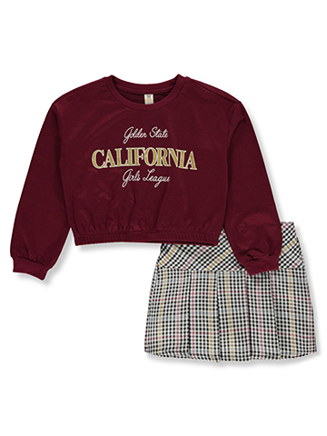 Sweet Butterfly Girls' 2-Piece Checker Skirt Set Outfit - CookiesKids.com