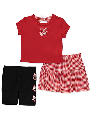 Sweet Butterfly Girls' 3-Piece Cherry Bike Shorts Skirt Set Outfit - CookiesKids.com