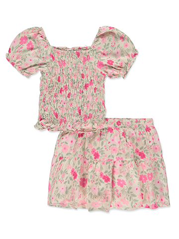 Sweet Butterfly Girls' 2-Piece Floral Peasant Skirt Set Outfit - CookiesKids.com