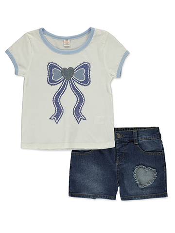 Sweet Butterfly Girls' 2-Piece Denim Shorts Set Outfit - CookiesKids.com