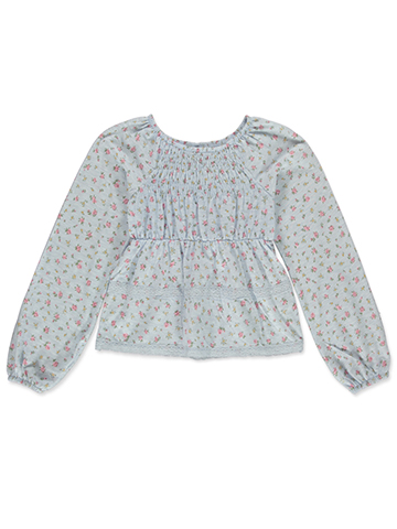 Star Ride Girls' Long-Sleeve Smocked Top with Lace Trim - CookiesKids.com