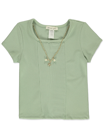 Forever Girl Girls' Ribbed Short-Sleeve Tee with Charm Necklace - CookiesKids.com