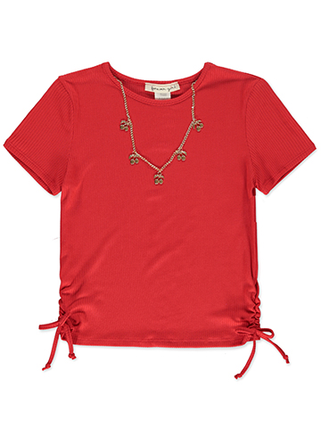 Forever Girl Girls' Ribbed Knit Tee with Side Ruching and Necklace - CookiesKids.com