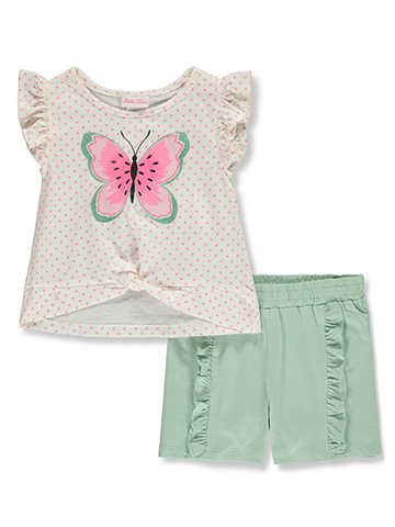 Little Lass Girls' 2-Piece Butterfly Shorts Set Outfit - CookiesKids.com