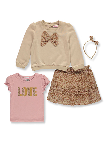 Little Lass Girls' 4-Piece Leopard Skirt Set Outfit - CookiesKids.com