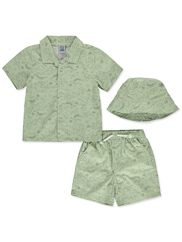 Little Lad Boys' 3-Piece Dinosaur Cabana Shorts Set Outfit - CookiesKids.com