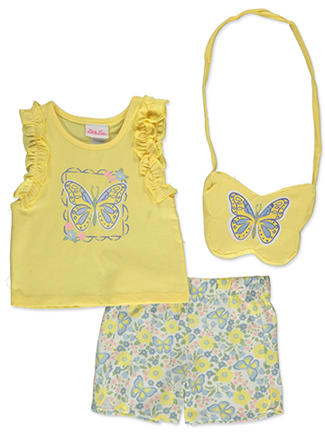 Little Lass Girls' 3-Piece Butterfly Shorts Set Outfit - CookiesKids.com