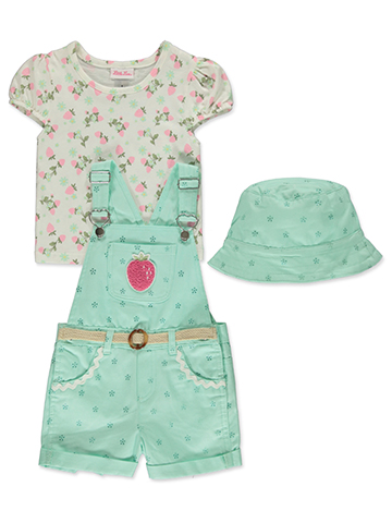 Little Lass Girls' 3-Piece Bucket Hat Shortalls Set Outfit - CookiesKids.com