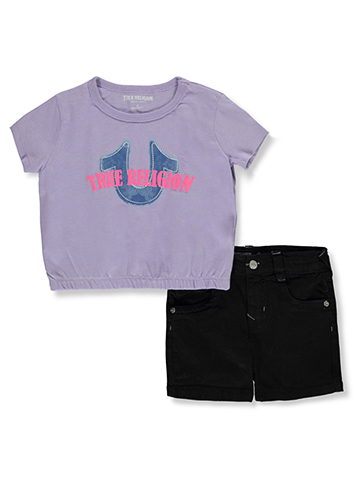 True Religion Girls' 2-Piece Denim Shorts Set Outfit - CookiesKids.com