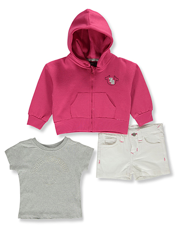 True Religion Baby Girls' 3-Piece Hoodie Shorts Set Outfit - CookiesKids.com