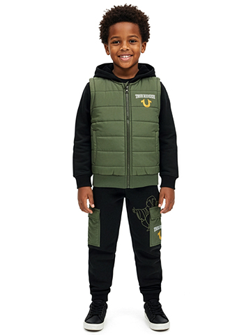 True Religion Boys' 2-Piece Puffer Vest Joggers Set Outfit - CookiesKids.com