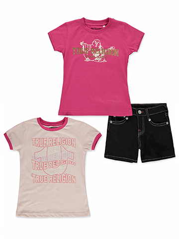 True Religion Girls' 3-Piece Denim Shorts Set Outfit - CookiesKids.com