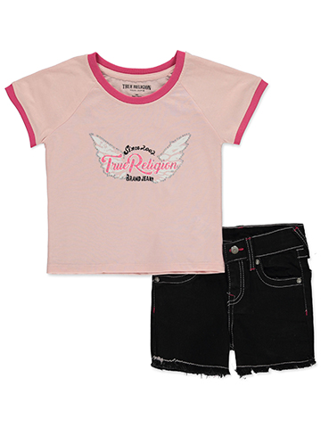 True Religion Girls' 2-Piece Rhinestone Shorts Set Outfit - CookiesKids.com