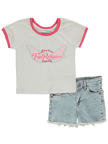 True Religion Girls' 2-Piece Rhinestone Shorts Set Outfit - CookiesKids.com