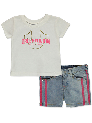 True Religion Girls' 2-Piece Taped Denim Shorts Set Outfit - CookiesKids.com