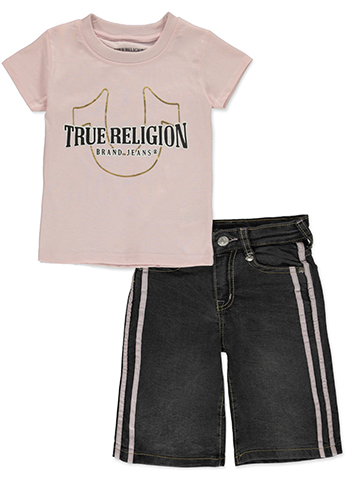 True Religion Girls' 2-Piece Taped Denim Bermuda Shorts Set Outfit - CookiesKids.com