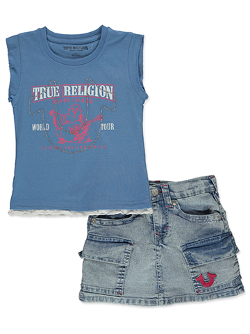 True Religion Girls' 2-Piece Denim Skort Set Outfit - CookiesKids.com