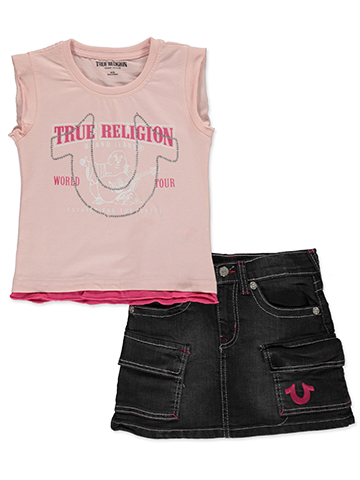True Religion Girls' 2-Piece Denim Skort Set Outfit - CookiesKids.com
