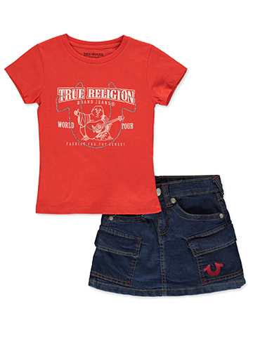 True Religion Girls World Tour Tee and Denim Skort Set - CookiesKids.com