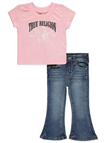 True Religion Baby Girls' World Tour Graphic Tee and Flare Jeans Set - CookiesKids.com