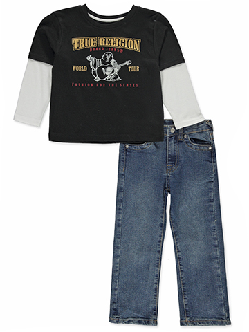 True Religion Boys' Double Layered Long Sleeve Graphic Tee and Jeans Set - CookiesKids.com
