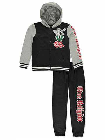 True Religion Boys' 2-Piece Zip-Up Patch Logo Hoodie and Joggers Set - CookiesKids.com