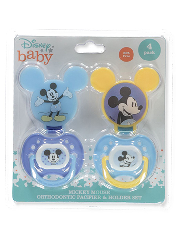 Disney Baby Boys' 4-Pack Mickey Mouse Pacifier & Holder Set - CookiesKids.com