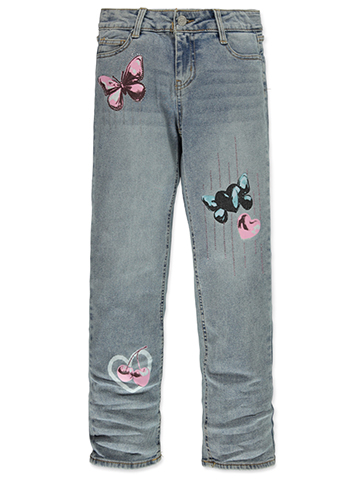 Vigoss Girls' Butterfly and Heart Embroidered Jeans - CookiesKids.com