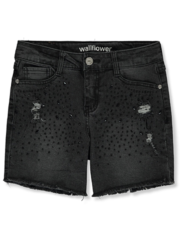 Wallflower Girl Girls' Ripped Rhinestone Denim Shorts - CookiesKids.com