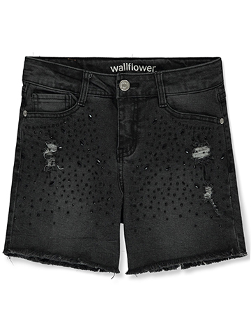 Wallflower Girl Girls' Ripped Rhinestone Denim Shorts - CookiesKids.com
