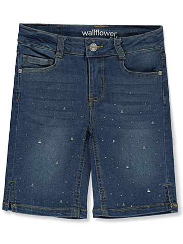 Wallflower Girl Girls' Ruffle Bermuda Rhinestone Denim Shorts - CookiesKids.com