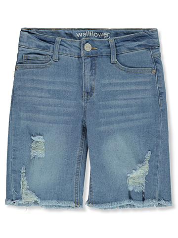 Wallflower Girl Girls' Ruffle Bermuda Rip Denim Shorts - CookiesKids.com