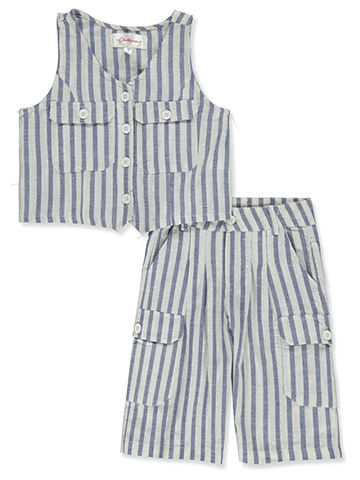 Chillipop Girls' 2-Piece Striped Faux Linen Shorts Set Outfit - CookiesKids.com