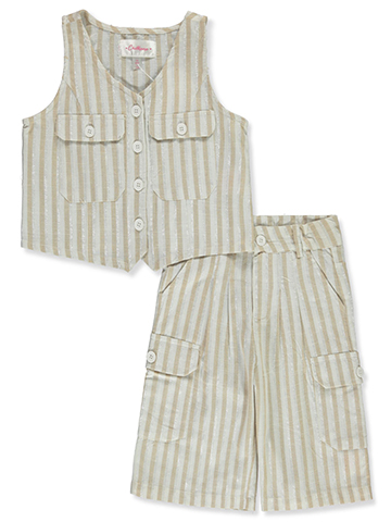 Chillipop Girls' 2-Piece Striped Faux Linen Shorts Set Outfit - CookiesKids.com