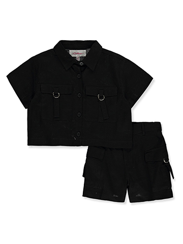 Chillipop Girls' 2-Piece Striped Faux Linen Shorts Set Outfit - CookiesKids.com