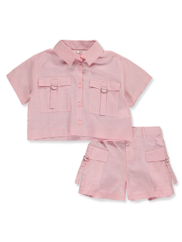 Chillipop Girls' 2-Piece Striped Faux Linen Shorts Set Outfit - CookiesKids.com