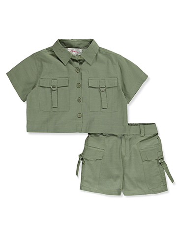 Chillipop Girls' 2-Piece Striped Faux Linen Shorts Set Outfit - CookiesKids.com
