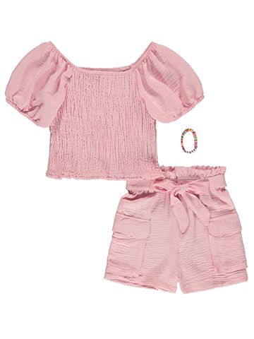 Real Love Girls' 3-Piece Ruched Shorts Set Outfit - CookiesKids.com