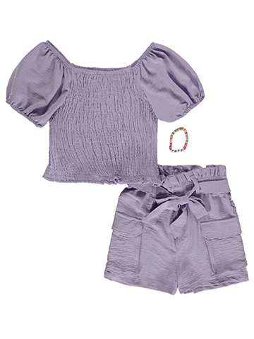 Real Love Girls' 3-Piece Ruched Shorts Set Outfit - CookiesKids.com