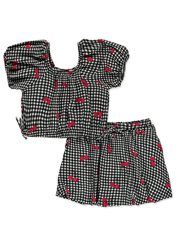Chillipop Girls' 2-Piece Cherry Scooter Skirt Set Outfit - CookiesKids.com