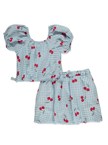 Chillipop Girls' 2-Piece Cherry Scooter Skirt Set Outfit - CookiesKids.com