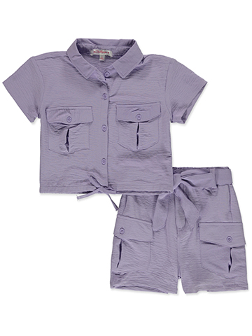 Chillipop Girls' 2-Piece Cargo Shorts Set Outfit - CookiesKids.com