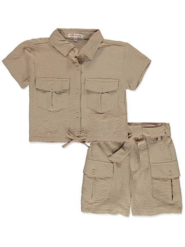 Chillipop Girls' 2-Piece Cargo Shorts Set Outfit - CookiesKids.com