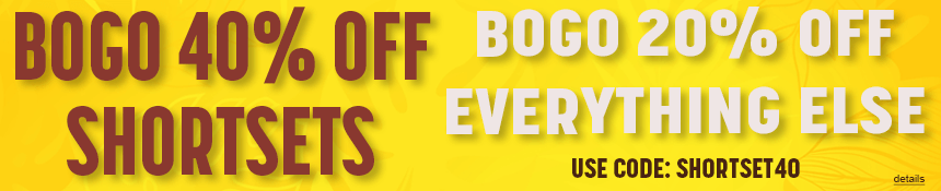 BOGO 40% OFF SHORT SETS...BOGO 20% OFF EVERYTHING ELSE! Use code: SHORTSET40. Expires 6/22/26, 11:59 PM PST.
