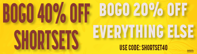 BOGO 40% OFF SHORT SETS...BOGO 20% OFF EVERYTHING ELSE! Use code: SHORTSET40. Expires 6/22/26, 11:59 PM PST.